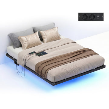 Bedframe 140 x 200 cm met LED en stopcontacten | Tintenzwart | 140x200x26 cm