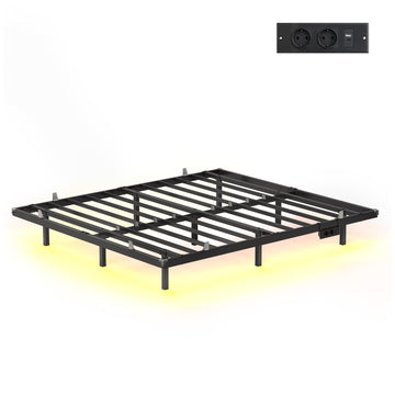 Bedframe met LED-verlichting, USB-C en stekkerdoos | Zwart | 160x200x26 cm