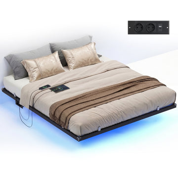 Bedframe 180 x 200 cm met LED-verlichting en aansluitingen | Inktzwart | 180x200x26 cm
