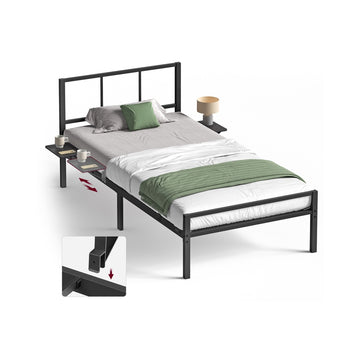 Eenpersoons bedframe voor matras 90x200 cm met hoofdbord | Inktzwart | 90,5x206,5x87 cm
