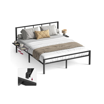Metalen tweepersoonsbedframe met opbergplanken | Inktzwart | 140,5x206,5x87 cm