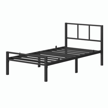 Metalen bed 90 x 200 cm met hoofdbord en lattenbodem | Zwart | 90x200x87 cm