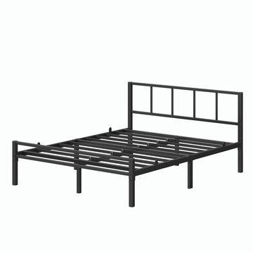 Metalen bed 140 x 200 cm met hoofdbord en lattenbodem | Zwart | 140x200x87 cm