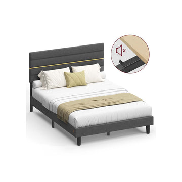 Grijs bedframe - linnenlook - stalen frame - 202 x 140 x 110/116,5 cm