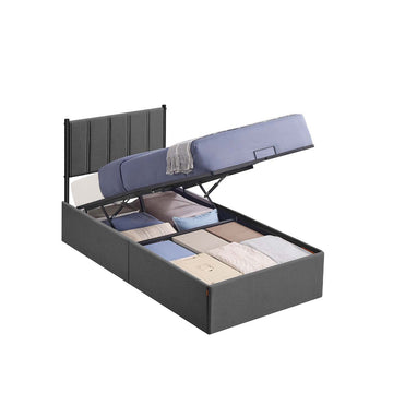 Bedframe met opklapbaar lattenbodem - opbergbed - grijs - 209,3 x 93,4 x 110 cm
