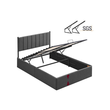 Bedframe met opklapbaar lattenbodem - grijs - opbergruimte - 209,3 x 143,4 x 110 cm