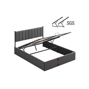Bedframe met opbergruimte - inklapbaar lattenbodem - grijs - staal en schuim