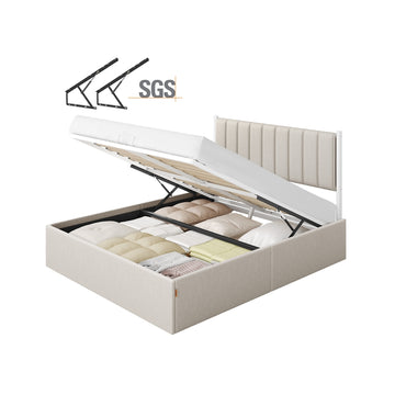 Bedframe 160x200 cm met opbergruimte en hoofdbord | Cappuccinobeige | 163,4x209,3x110 cm