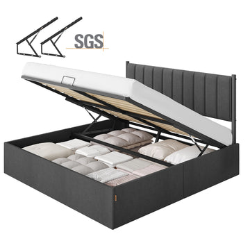 Bedframe 180 x 200 cm met opbergruimte en hoofdbord | Leigrijs | 183,4x209,3x110 cm