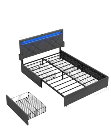 Bed met oplaadstation - grijs-zwart - stalen frame - 200x140 cm