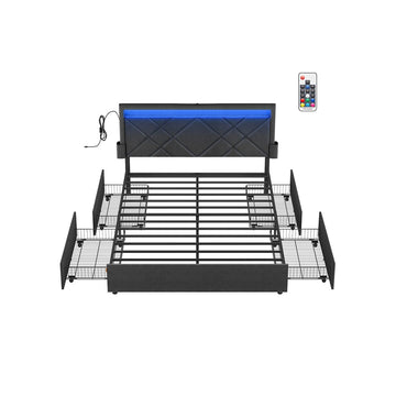 Grijs bedframe van staal met opbergladen, 455 kg, 211,2 x 146 x 94,2 cm