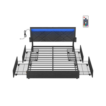 Tweepersoons bedframe met LED, 4 laden en laadstation - 210 x 167 x 88,3 cm