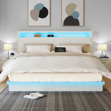 Bedframe met LED-verlichting en laadstation 160 x 200 cm | Wit | 167,1x213,1x90,1 cm