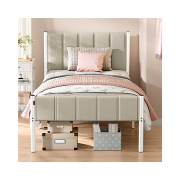 Bedframe 90 x 200 cm met stalen latten | Cappuccinabeige | 207x91,5x104 cm