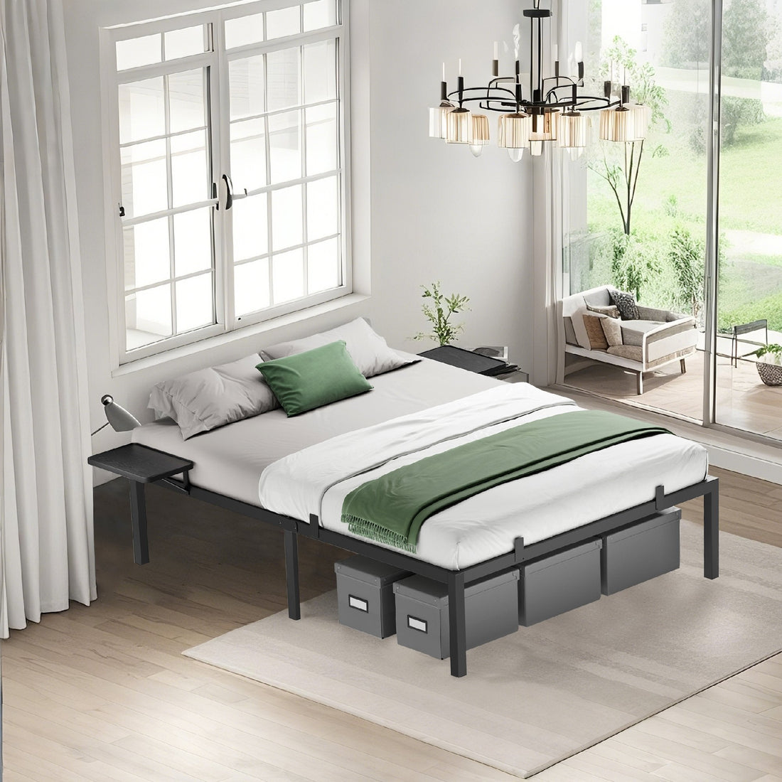 Schwarzes Metallbettgestell – stabil – pulverbeschichtet – bis 450 kg – 160 x 200 cm