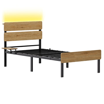 Eenpersoonsbedframe 90x200 cm met ledverlichting | Bruin | 90x200 cm