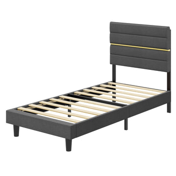 Bedframe voor matras 90x200 cm | Beige | 90x202x110/116,5 cm