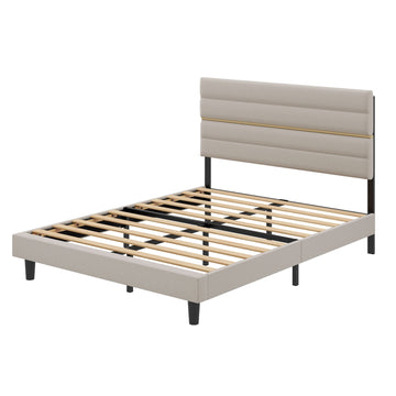 Tweepersoonsbedframe voor matras 160x200 cm | Beige | 160x202x110/116,5 cm