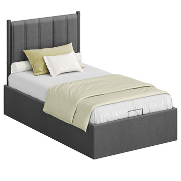 Bedframe 90 x 200 cm met opklapbare lattenbodem | Grijs | 93,4x209,3x110 cm