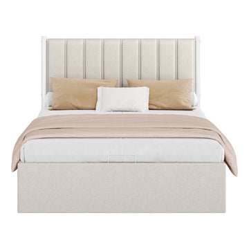 Bedframe 160x200 cm met opklapbare lattenbodem | Beige | 163,4x209,3x110 cm