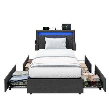 Bedframe 90 x 200 cm met verlichting | Grijs | 95x210,2x88,2/94,7 cm