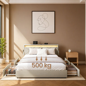 Bedframe 140 x 200 cm met verlichting | Beige | 149x210,2x88,2/94,7 cm