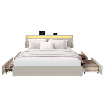 Bedframe 160x200 cm met verlichting | Beige | 169x210,2x88,2/94,7 cm