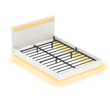 Dubbel bed 140,1 x 200,1 cm met zweefeffect | Wit | 147,1x213,1x90,1 cm