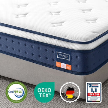 Federkernmatras met gelgeheugenschuim, medium stevig | Blauw | 140x200x20 cm