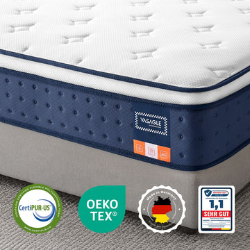 Binnenveringsmatras met gelgeheugenschuim, middelfirm | Blauw | 90x200x25 cm