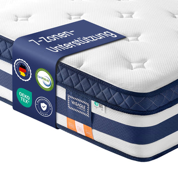 Pocketveringmatras met gelgeheugenschuim, mediumhard | Blauw | 90x200x25 cm