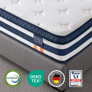7-zonen pocketveringmatras met gelgeheugenschuim H3 middelhard | Blauw | 160x200x25 cm