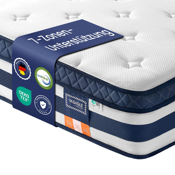Middelharde pocketveringmatras met gelgeheugenschuim | Blauw | 180x200x25 cm