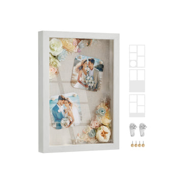 Vintage witte fotolijst - collageframe - MDF en glas - 36,5 x 26 x 4 cm