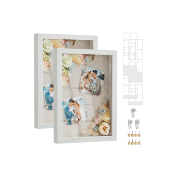 Vintage witte fotolijsten 2-delige set - MDF en glas - 36,5 x 26 x 4 cm
