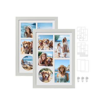 Vintage witte fotolijsten, set van 2, MDF en glas, 36,5 x 26 cm