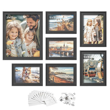 7-delige fotolijstenset aszwart - MDF & glas - 23 x 28 cm