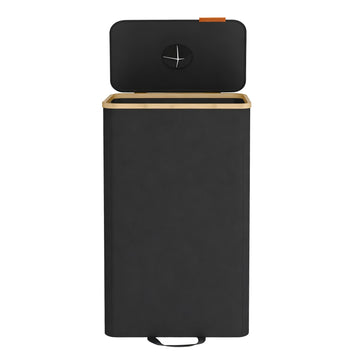 Flessencontainer 100 l met deksel en binnenzak | Zwart-beige | 42x32,5x70,5 cm