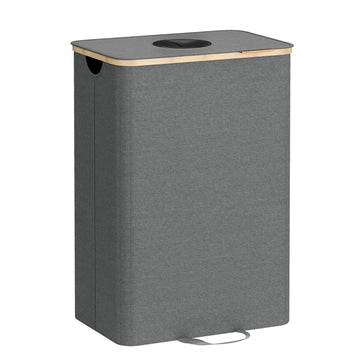Flessencontainer 100 l met deksel en binnenzak | Grijs-beige | 32,5x42x70,5 cm