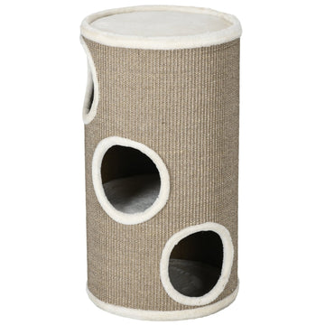 Kattenkrabton met 3 schuilplekken en sisal | Kleur: Bruin | Afmetingen: 38x38x70 cm