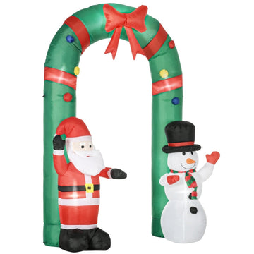 Opblaasbare kerstboog met kerstman en sneeuwpop | Kleur: Meerkleurig | Afmetingen: 80x198x245 cm