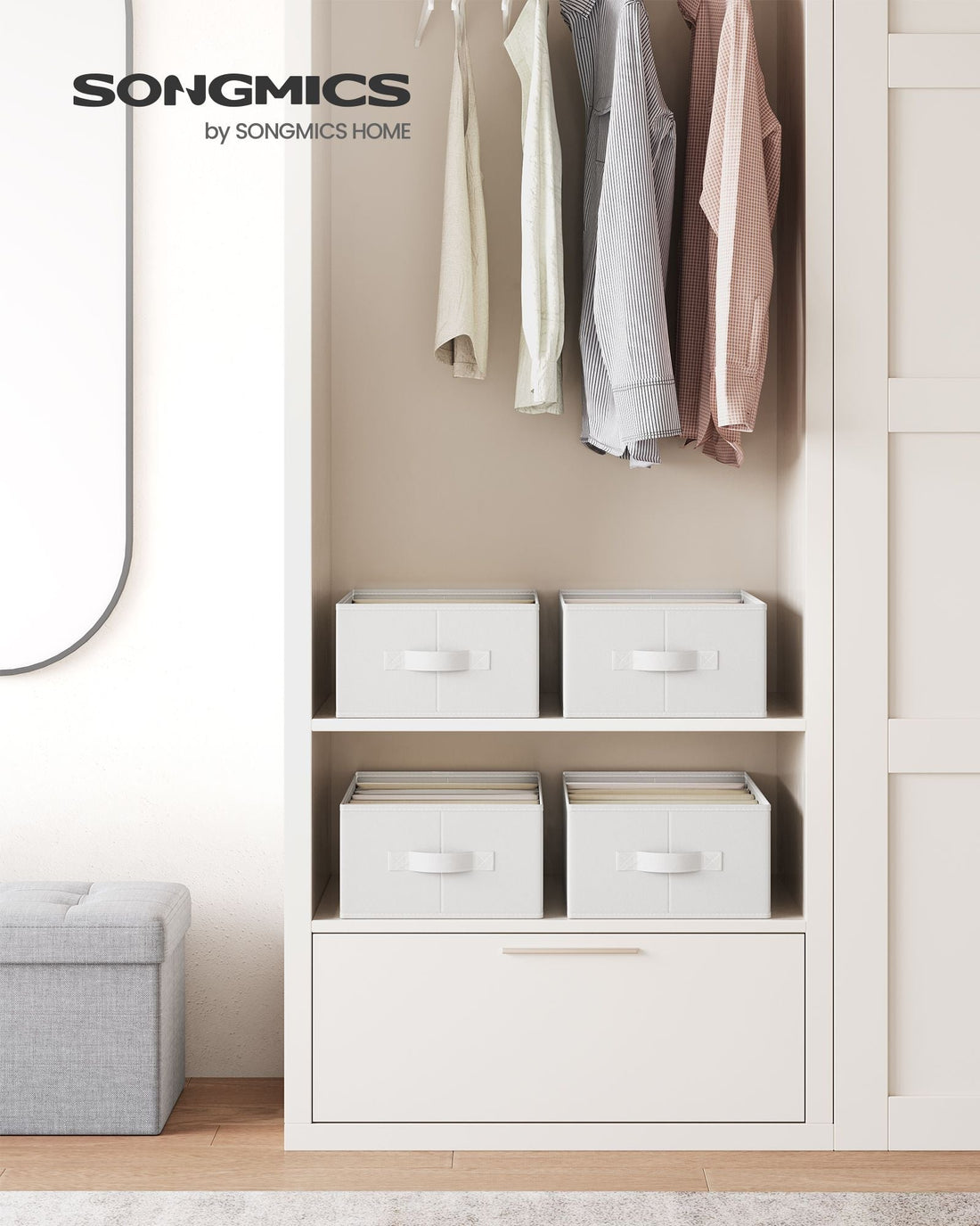 Witte kledingorganizerset - opbergboxen - vliesstof - 42 x 30 x 17 cm