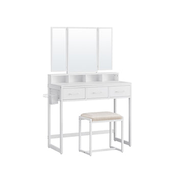 Kaptafelset met spiegel en kruk - wit - 40 x 90 x 141 cm