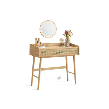 Kaptafel met spiegel en verlichting - MDF - beige eiken - 43 x 90 x 82 cm