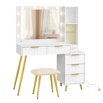 Make-uptafel met make-upkruk, spiegel en laden | Wit | 110x40x135 cm