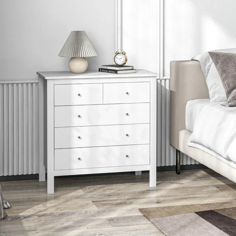 Weiße Kommode mit 5 Schubladen | Farbe: Weiß | Maße: 79x39,5x80,5 cm