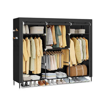 Stoffen kledingkast met kledingstang en handige legplanken | Zwart | 189x45x180 cm