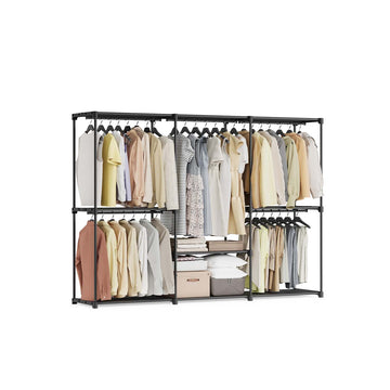 Kledingkast met 5 hangvakken, non-woven stof, 205 x 43 x 166 cm, zwart