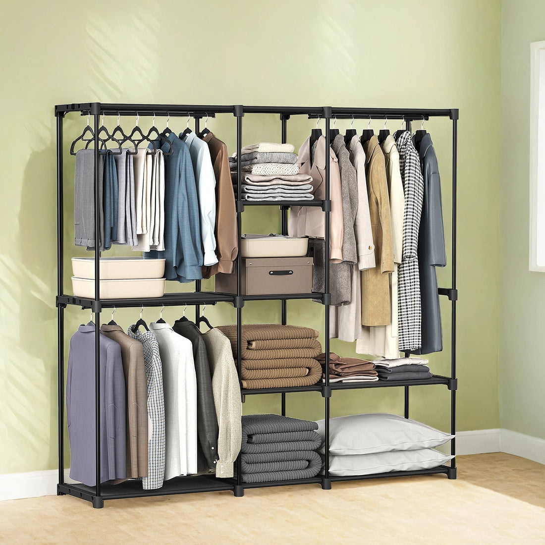 Schwarzer offener Kleiderschrank - Kleider-Organizer - Lagerregal - Stahl - 43 x 182 x 182 cm