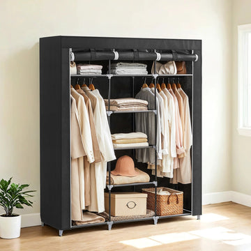 Opvouwbare kledingkast - stoffen kast - stalen frame - zwart - stofvrij - 150 x 175 x 45 cm